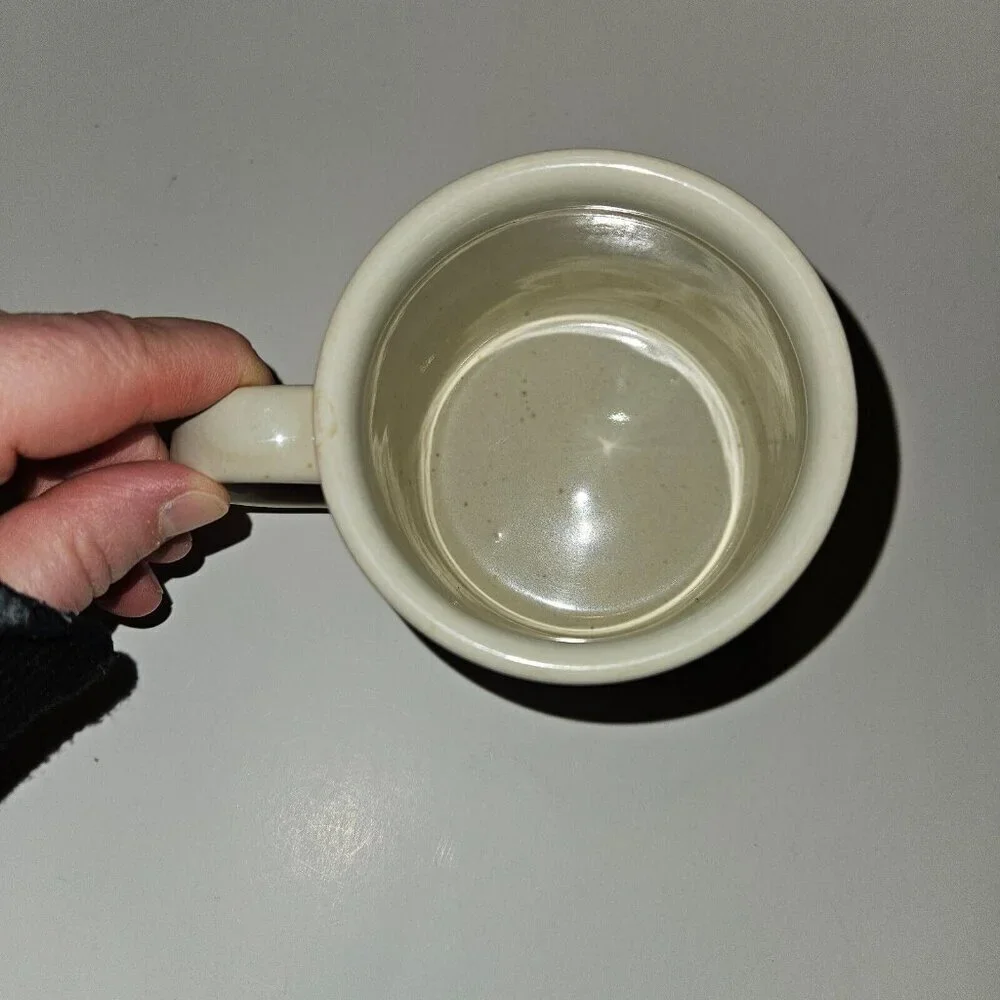 Covered Wagon Mug Coffee Cup Glass Tan Blue Horse Drawn Oregon Trail